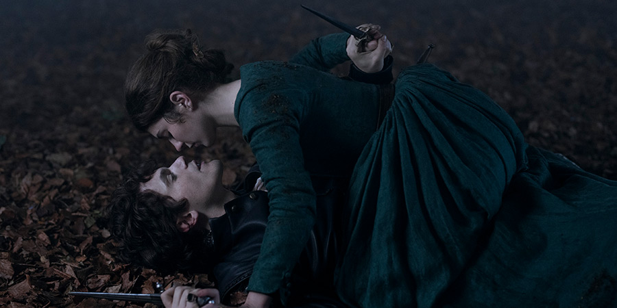 My Lady Jane. Image shows left to right: Guildford Dudley (Edward Bluemel), Jane Grey (Emily Bader)