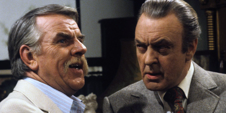 Never The Twain. Image shows from L to R: Oliver Smallbridge (Windsor Davies), Simon Peel (Donald Sinden). Copyright: Thames Television