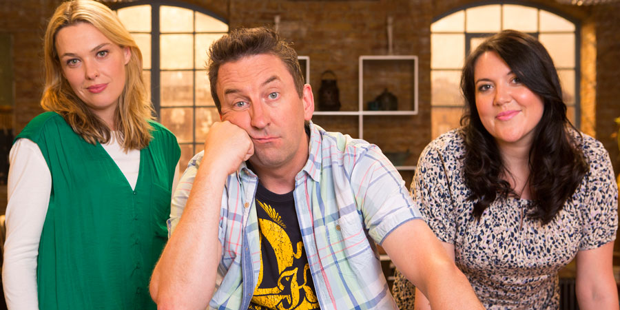 Not Going Out. Image shows from L to R: Lucy (Sally Bretton), Lee (Lee Mack), Daisy (Katy Wix). Copyright: Avalon Television / Arlo Productions