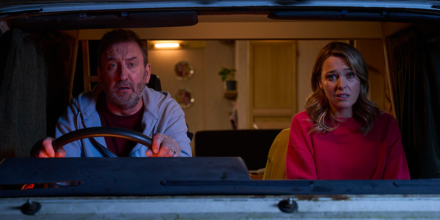 Not Going Out. Image shows left to right: Lee (Lee Mack), Lucy (Sally Bretton)