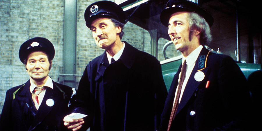 On The Buses. Image shows left to right: Stan Butler (Reg Varney), Inspector Blake (Stephen Lewis), Jack Harper (Bob Grant). Credit: London Weekend Television