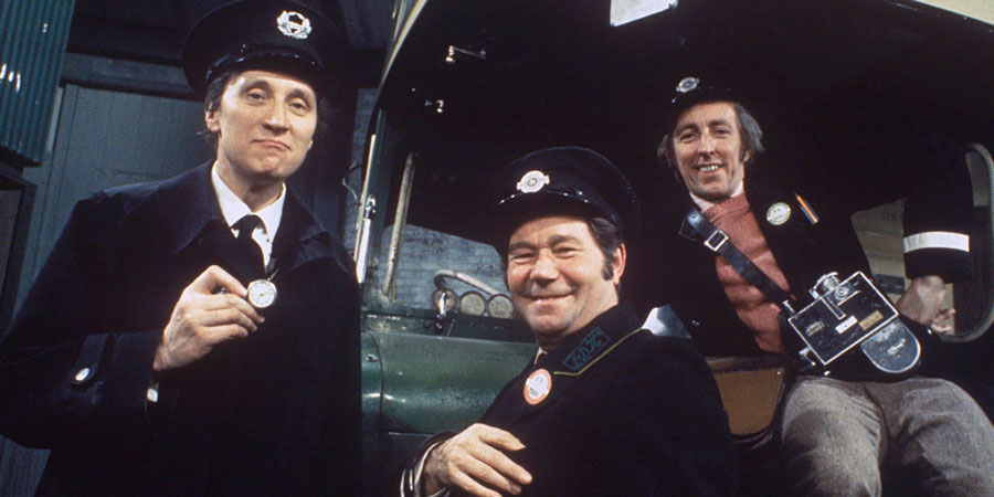 On The Buses. Image shows from L to R: Inspector Blake (Stephen Lewis), Stan Butler (Reg Varney), Jack Harper (Bob Grant). Copyright: London Weekend Television