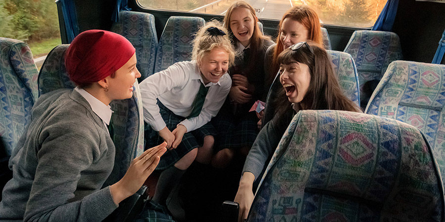 Our Ladies. Image shows from L to R: Orla (Tallulah Greive), Manda (Sally Messham), Finnoula (Abigail Lawrie), Chell (Rona Morison), Kylah (Marli Siu). Copyright: Columbia Pictures