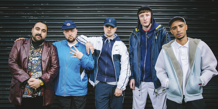 People Just Do Nothing. Image shows from L to R: Chabuddy G (Asim Chaudhry), Beats (Hugo Chegwin), Grindah (Allan Mustafa), Steves (Steve Stamp), Decoy (Daniel Sylvester Woolford). Copyright: Roughcut Television
