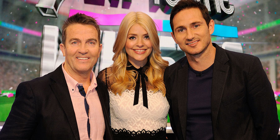 Play To The Whistle. Image shows from L to R: Bradley Walsh, Holly Willoughby, Frank Lampard. Copyright: Hungry Bear Media