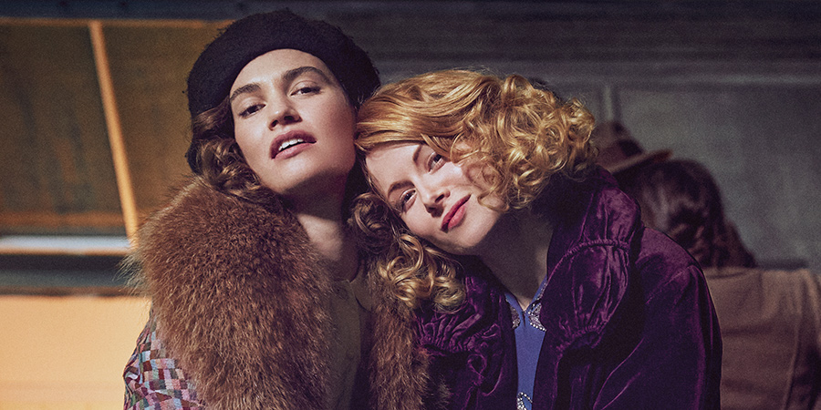 The Pursuit Of Love. Image shows from L to R: Linda Radlett (Lily James), Fanny Logan (Emily Beecham)