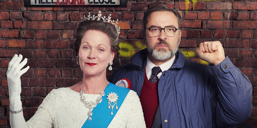 The Queen And I. Image shows from L to R: The Queen (Samantha Bond), Jack Barker (David Walliams). Copyright: King Bert Productions
