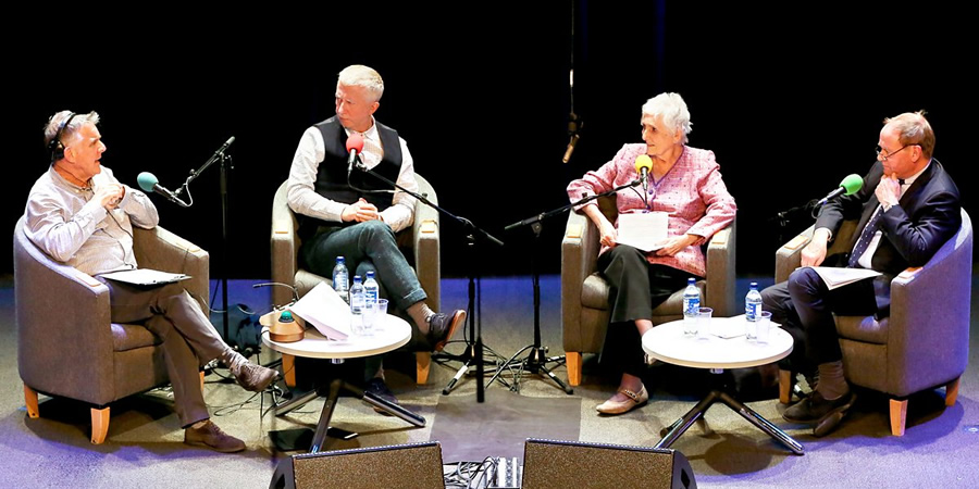 The Real Comedy Controllers. Image shows from L to R: Paul Jackson, Jimmy Mulville, Beryl Vertue, John Lloyd. Copyright: BBC