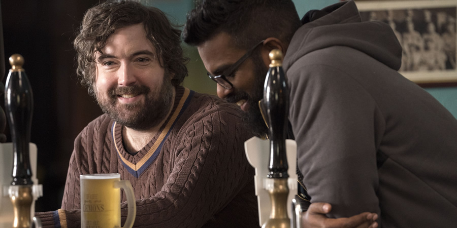 The Reluctant Landlord. Image shows from L to R: Lemon (Nick Helm), Romesh (Romesh Ranganathan). Copyright: What Larks Productions