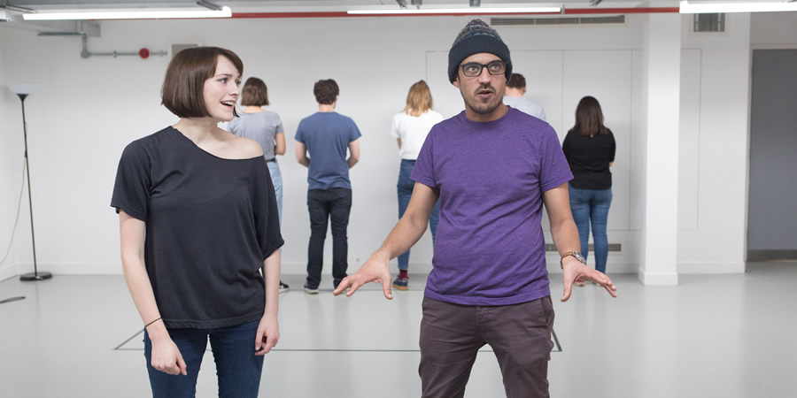 Ricky Whittington rehearsals. Image shows from L to R: Charlotte Ritchie, Omar Ibrahim. Copyright: Claire Haigh