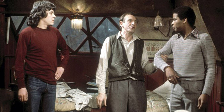 Rising Damp. Image shows from L to R: Alan Moore (Richard Beckinsale), Rupert Rigsby (Leonard Rossiter), Philip Smith (Don Warrington). Copyright: Yorkshire Television