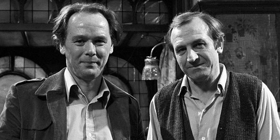 Rising Damp. Image shows left to right: Eric Chappell, Rupert Rigsby (Leonard Rossiter). Credit: ITV, Yorkshire Television