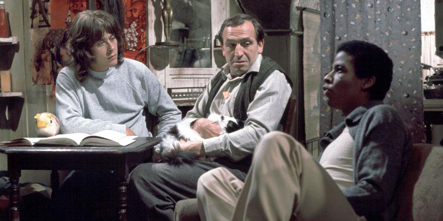 Rising Damp. Image shows left to right: Alan Moore (Richard Beckinsale), Rupert Rigsby (Leonard Rossiter), Philip Smith (Don Warrington). Credit: Yorkshire Television