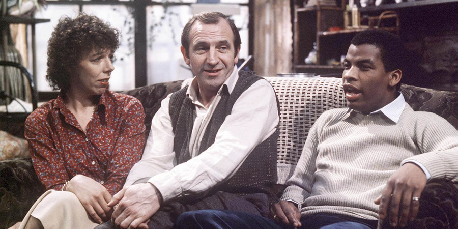 Rising Damp. Image shows from L to R: Ruth Jones (Frances de la Tour), Rupert Rigsby (Leonard Rossiter), Philip Smith (Don Warrington). Copyright: Yorkshire Television