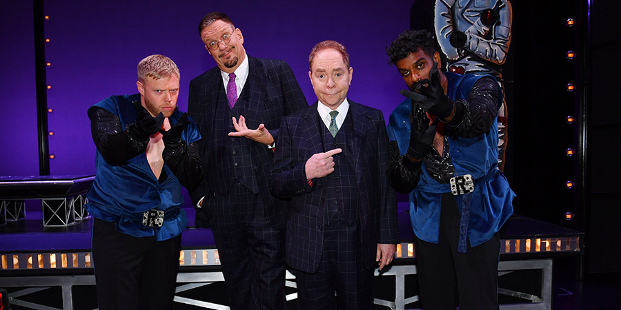 Rob And Romesh Vs. Image shows left to right: Rob Beckett, Penn Jillette, Teller, Romesh Ranganathan