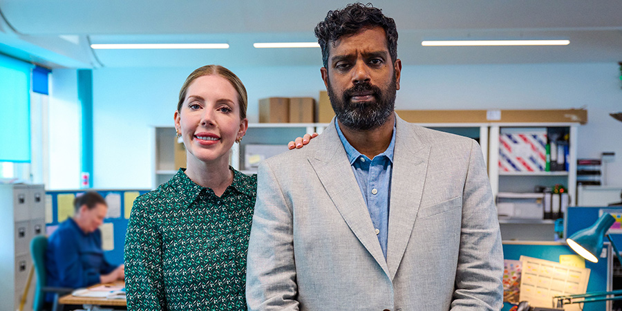 Romantic Getaway. Image shows from L to R: Allison (Katherine Ryan), Deacon (Romesh Ranganathan)