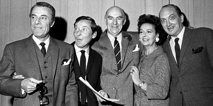 Round The Horne. Image shows left to right: Hugh Paddick, Kenneth Williams, Kenneth Horne, Betty Marsden, Douglas Smith. Credit: BBC