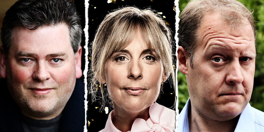 Rum Bunch. Image shows from L to R: Dave Mounfield, Mel Giedroyc, Justin Edwards. Copyright: Top Dog Productions