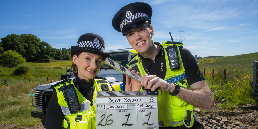 Scot Squad. Image shows from L to R: PC Jane Mackay (Ashley Smith), PC Charlie McIntosh (Chris Forbes). Copyright: The Comedy Unit