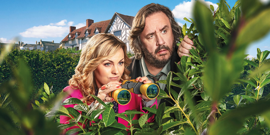 Shakespeare & Hathaway - Private Investigators. Image shows from L to R: Luella Shakespeare (Jo Joyner), Frank Hathaway (Mark Benton)