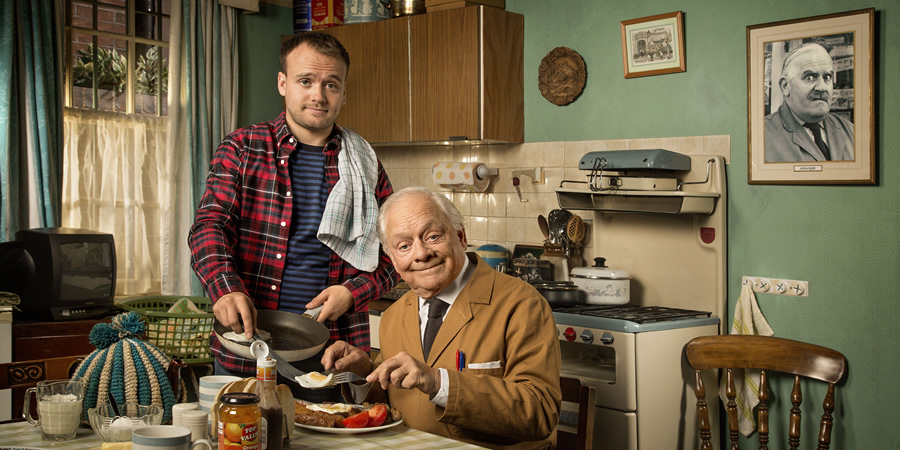 Still Open All Hours. Image shows from L to R: Leroy (James Baxter), Granville (David Jason). Copyright: BBC