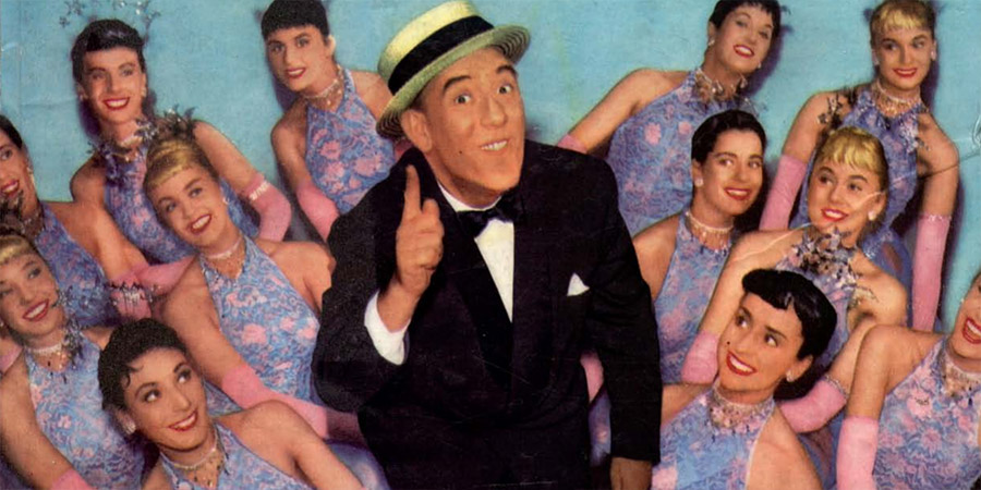 Tommy Trinder and the London Palladium dancers, as seen on the front of the 1958 ATV Showbook. Tommy Trinder. Copyright: Associated Television