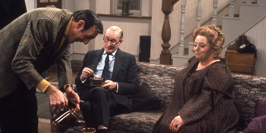 Sykes. Image shows left to right: Eric Sykes (Eric Sykes), Charles Brown (Richard Wattis), Hattie Sykes (Hattie Jacques). Credit: BBC