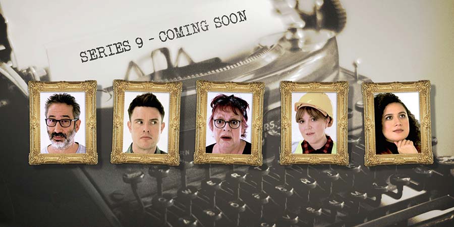 Taskmaster. Image shows from L to R: David Baddiel, Ed Gamble, Jo Brand, Katy Wix, Rose Matafeo. Copyright: Avalon Television