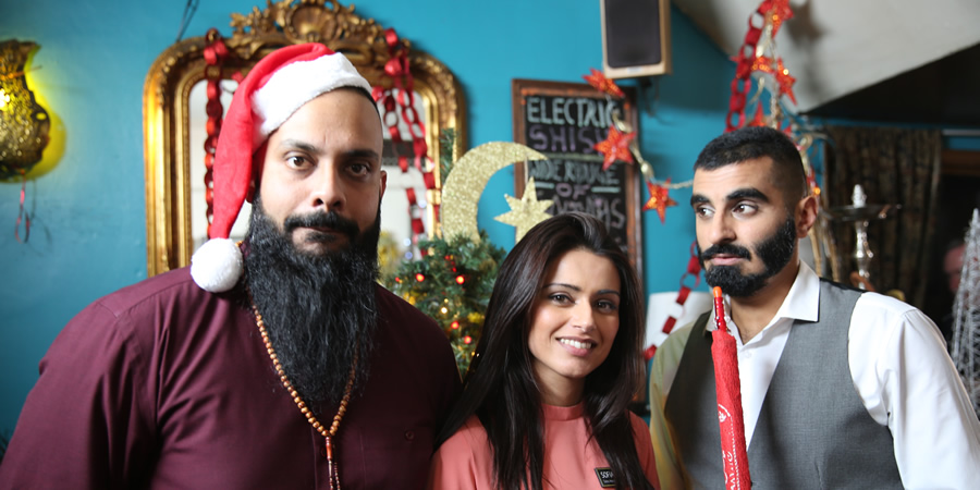 Tez Ilyas's Christmas. Image shows from L to R: Guz Khan, Bhavna Limbachia, Tez Ilyas. Copyright: Baby Cow Productions