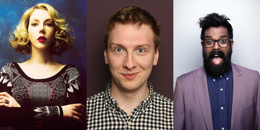 That Thing On Friday Night. Image shows from L to R: Katherine Ryan, Joe Lycett, Romesh Ranganathan