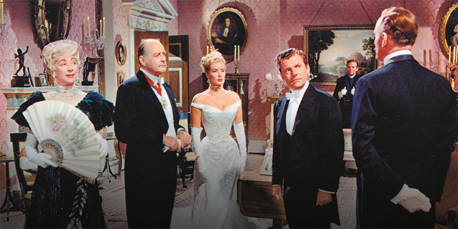 The Admirable Crichton. Image shows left to right: Lady Brocklehurst (Martita Hunt), Lord Henry Loam (Cecil Parker), Lady Mary (Sally Ann Howes), Bill Crichton (Kenneth More). Credit: Columbia Pictures