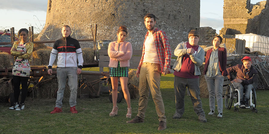 The Bad Education Movie. Image shows from L to R: Cleopatra (Weruche Opia), Mitchell (Charlie Wernham), Chantelle (Nikki Runeckles), Alfie (Jack Whitehall), Joe (Ethan Lawrence), Jing (Kae Alexander), Rem Dogg (Jack Binstead). Copyright: Entertainment In Video