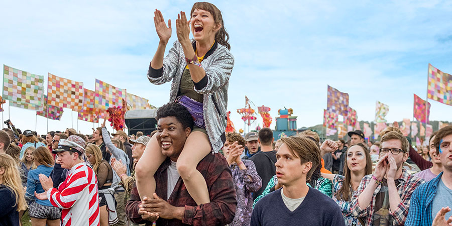 The Festival. Image shows from L to R: Shane (Hammed Animashaun), Amy (Claudia O'Doherty), Nick (Joe Thomas)