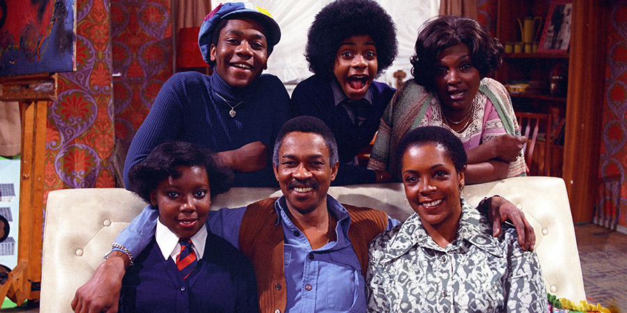 The Fosters. Image shows from L to R: Shirley Foster (Sharon Rosita), Sonny Foster (Lenny Henry), Samuel Foster (Norman Beaton), Benjamin Foster (Lawrie Mark), Pearl Foster (Isabelle Lucas), Vilma (Carmen Munroe). Copyright: London Weekend Television