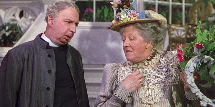 The Importance Of Being Earnest. Image shows from L to R: Canon Chasuble (Miles Malleson), Miss Prism (Margaret Rutherford). Copyright: ITV Studios