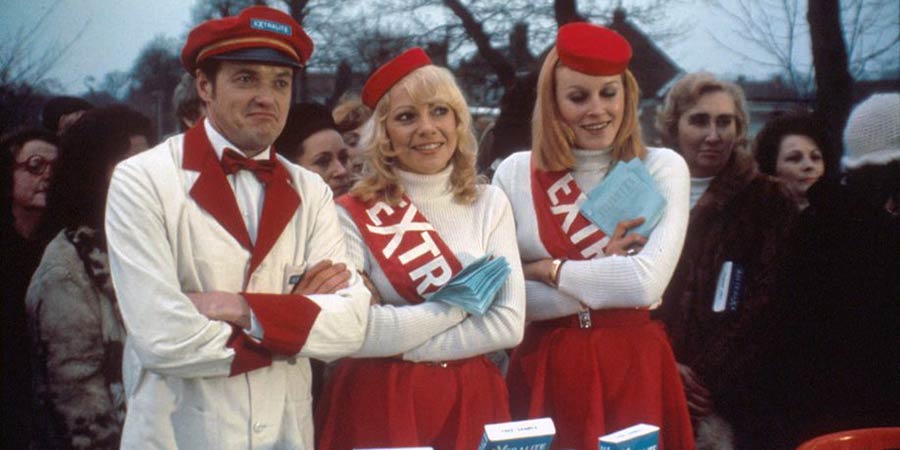 The Likely Lads. Image shows from L to R: Terry Collier (James Bolam), Demonstrator (Barbara Elliott), Demonstrator (Stephanie Lawrence). Copyright: Anglo-EMI