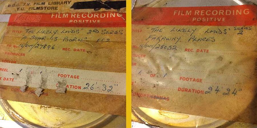 Film cans with The Likely Lads labels. Copyright: Network