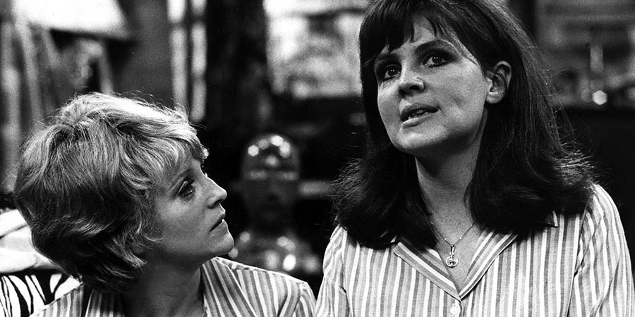 The Liver Birds. Image shows left to right: Beryl Hennessey (Polly James), Dawn (Pauline Collins). Credit: BBC