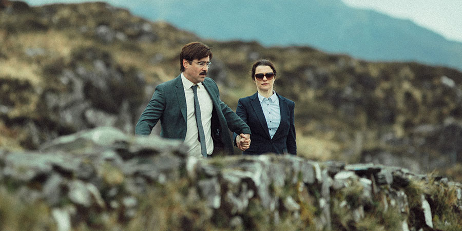 The Lobster. Image shows from L to R: David (Colin Farrell), Short Sighted Woman (Rachel Weisz)