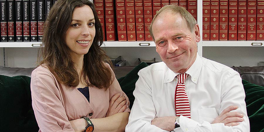 The Museum Of Curiosity. Image shows from L to R: Bridget Christie, John Lloyd. Copyright: BBC