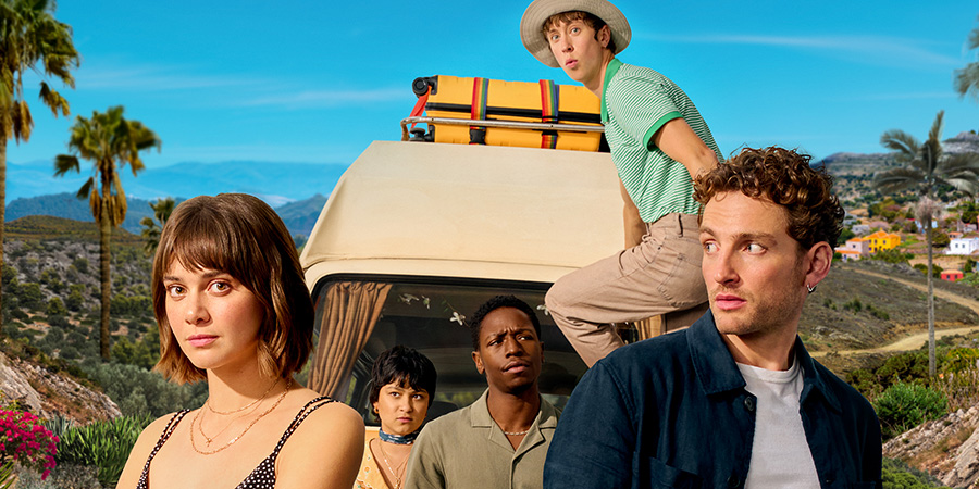 The Road Trip. Image shows left to right: Addie (Emma Appleton), Deb (Isabella Laughland), Marcus (David Jonsson), Rodney (Angus Imrie), Dylan (Laurie Davidson). Credit: Paramount