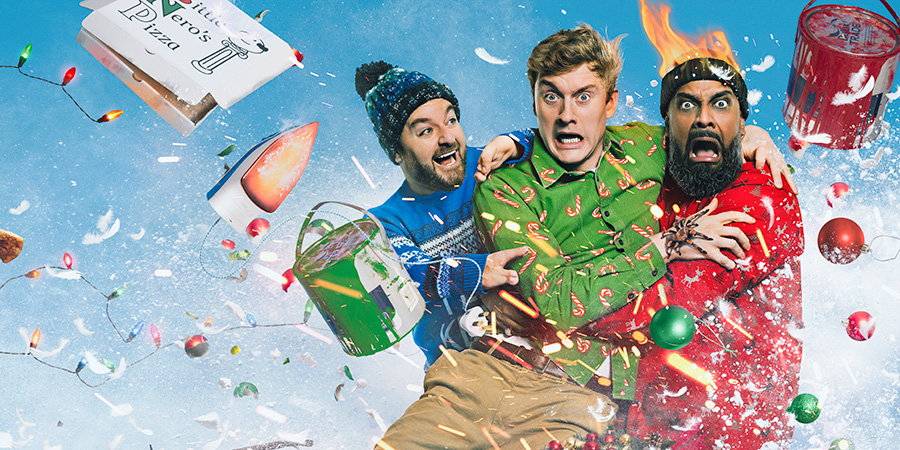 The Unofficial Science Of.... Image shows left to right: Alex Brooker, James Acaster, Guz Khan