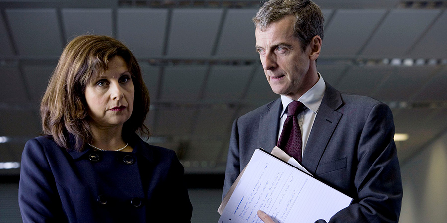 The Thick Of It. Image shows from L to R: Nicola Murray (Rebecca Front), Malcolm Tucker (Peter Capaldi). Copyright: BBC