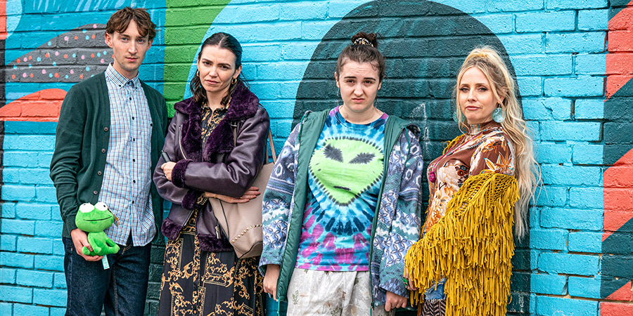Things You Should Have Done. Image shows left to right: Lucas (Jamie Bisping), Auntie Karen (Selin Hizli), Chi (Lucia Keskin), Michelle (Sinead Matthews)