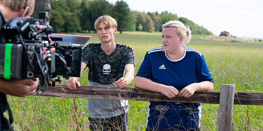 This Country. Image shows from L to R: Lee 'Kurtan' Mucklowe (Charlie Cooper), Kerry Mucklowe (Daisy May Cooper)