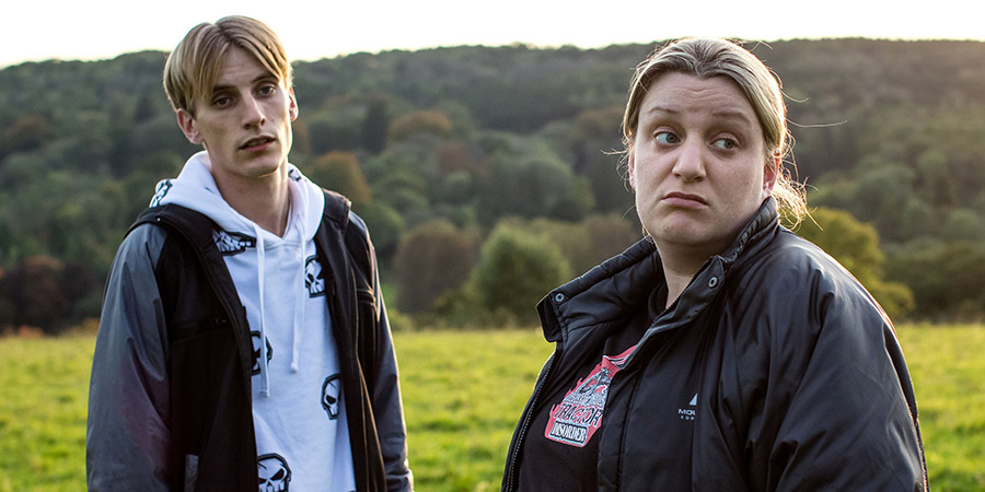 This Country. Image shows from L to R: Lee 'Kurtan' Mucklowe (Charlie Cooper), Kerry Mucklowe (Daisy May Cooper). Copyright: BBC