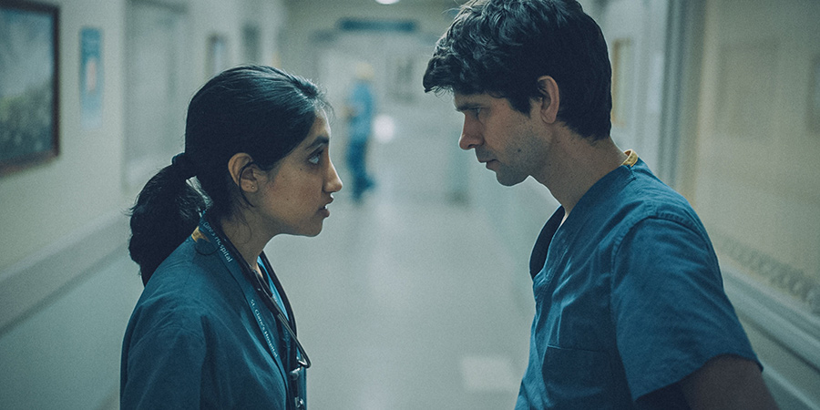 This Is Going To Hurt. Image shows from L to R: Shruti (Ambika Mod), Adam (Ben Whishaw)