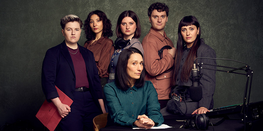 Time Of The Week. Image shows left to right: Jodie Mitchell, Aruhan Galieva, Lorna Rose Treen, Chloe Slack (Sian Clifford), Jonathan Oldfield, Alice Cockayne