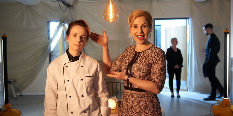 Tourist Trap. Image shows from L to R: Llinos Lyn (Cariad Lloyd), Elaine (Sally Phillips). Copyright: The Comedy Unit