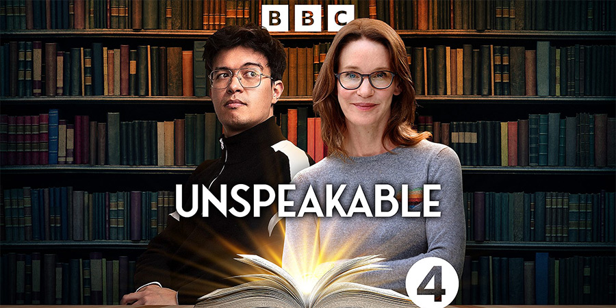 Unspeakable. Image shows left to right: Phil Wang, Susie Dent